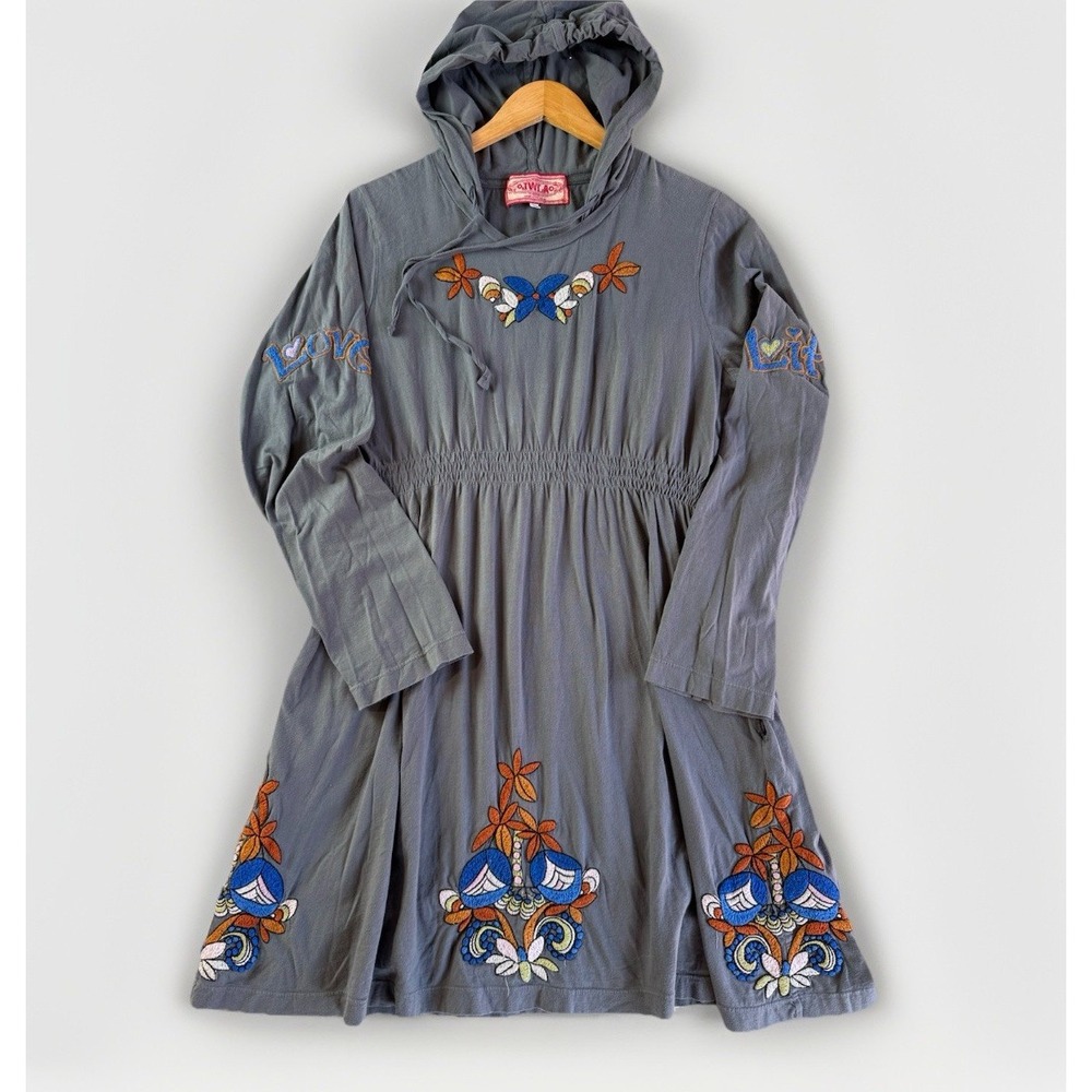 JWLA by Johnny Was Embroidered Hoodie Dress XL Gray Boho Floral Tunic $245‎